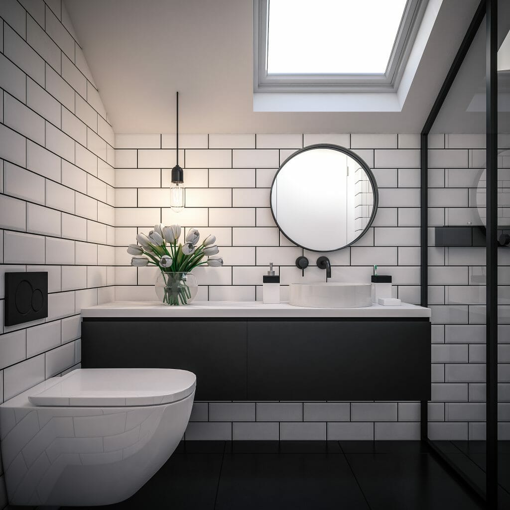 Computer generated image of bathroom. Architectural Visualization. 3D rendering.